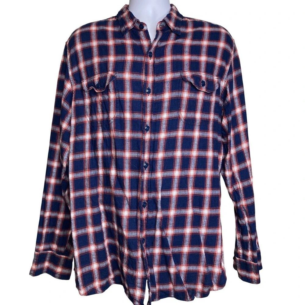 J. Crew Mens Classic Fit Button Up Plaid Flannel Shirt Size XL Western Rustic